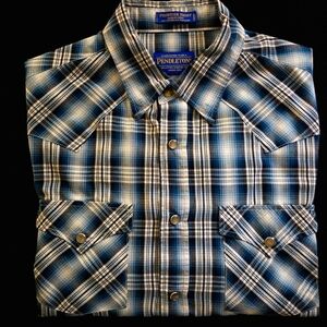 Pendleton Frontier Long Sleeve Shirt Men's Large Cutom Snaps Silver Pearl EUC